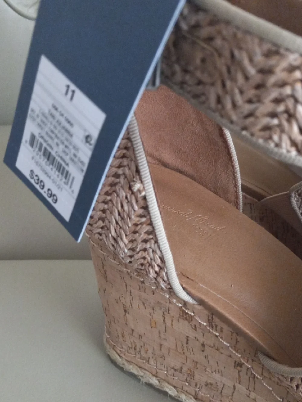 Universal Thread Tan Braided Espadrille Wedge Sandals with Ankle Buckle Size 11